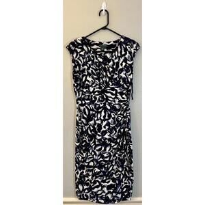 Lauren Ralph Lauren Dress Size 8 Ruched Wrap Stretchy Sheath V Neck Blue